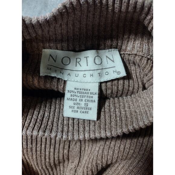 Brown Turtle Neck Sweater Tussah Silk Cotton Women's Small By Norton McNaughton - Picture 7 of 8